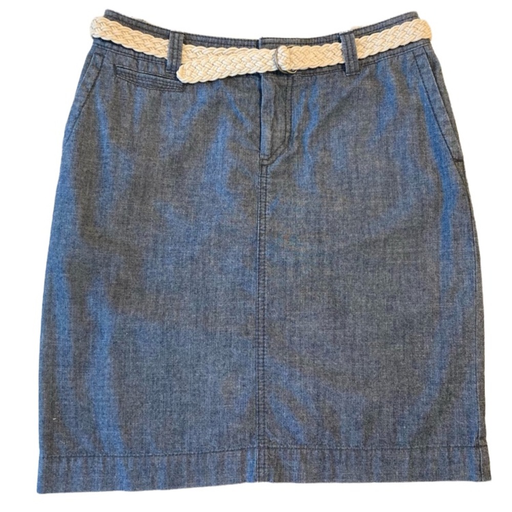 Dockers vintage blue lightweight denim skirt braided belt size 4 100% cotton